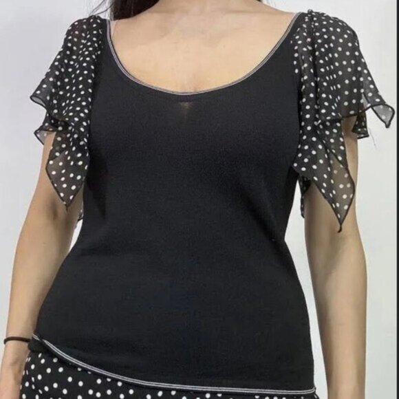 Escada Polkadot Silk Open Sleeve Blouse Top Size Large - Picture 2 of 10